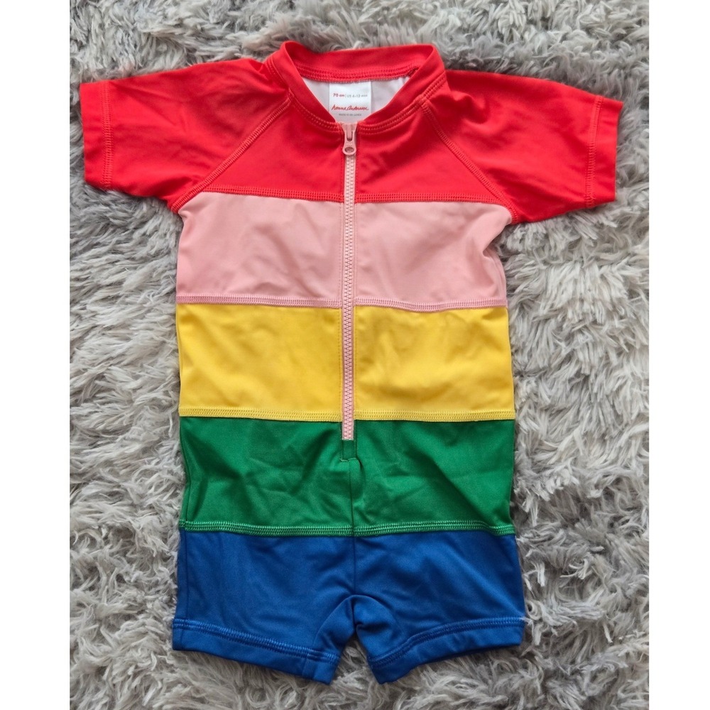 Hanna Andersson‎ Baby Rainbow Striped Sun Suit One Piece Swimsuit 6-12 Mos 70cm